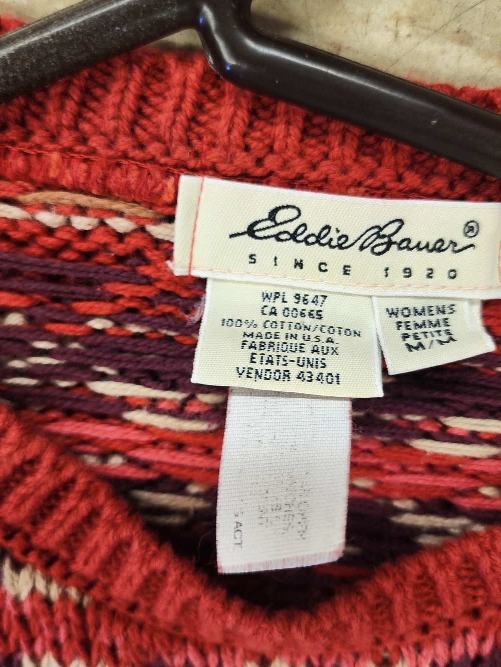 Vintage Eddie Bauer Fair Isle Sweater Womens Petite Medium Cropped 90s USA - Picture 4 of 5